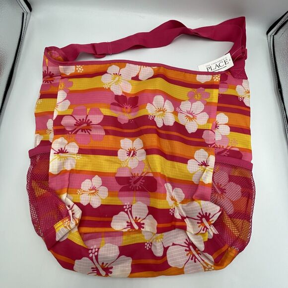 NWT NOS Y2k Childrens Place Nylon Hawaiian Tote Beachy Pool Pink Orange NEW - Picture 1 of 7